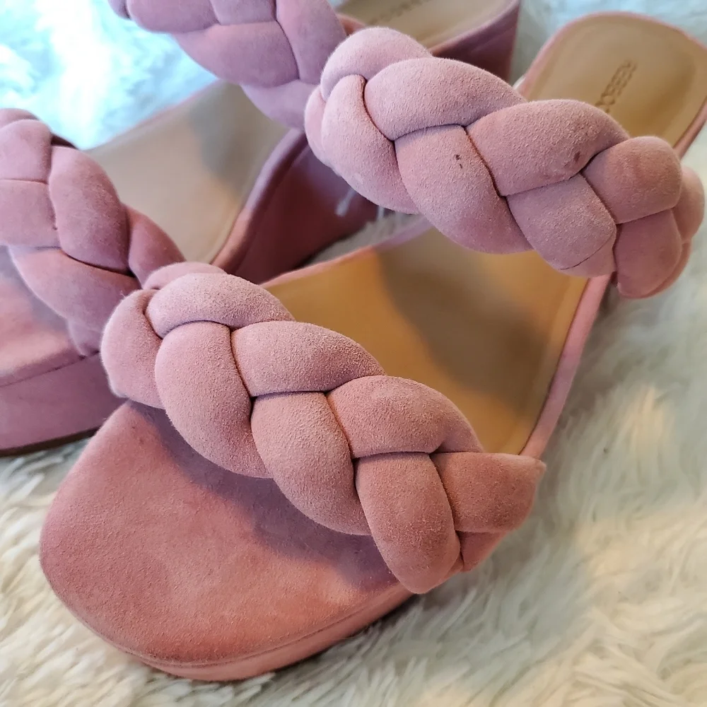 Rebecca Minkoff braided platform‎ sandal Imani Wedge pink blush mauve